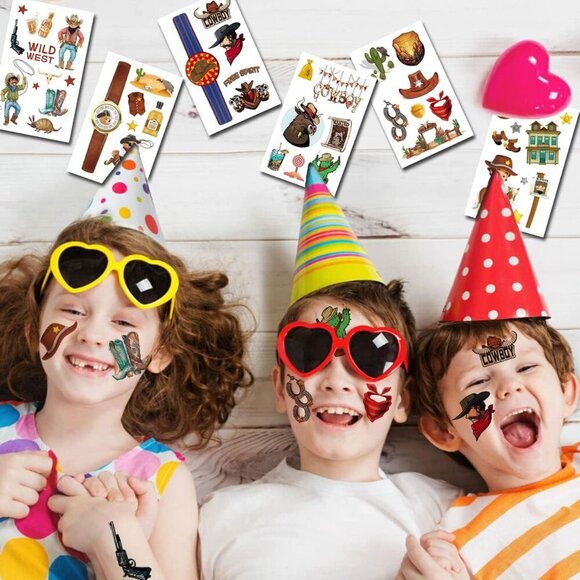 CHARLENT Cowboy Temporary Tattoos for Kids, 100 PCS Western Tattoos for Parties - Picture 5 of 6